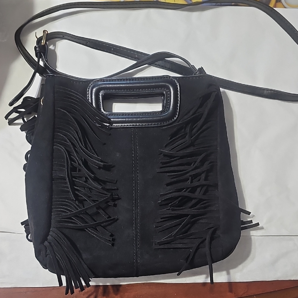 Ah Dorned Black leather Fringe Shoulder Bag NWOT